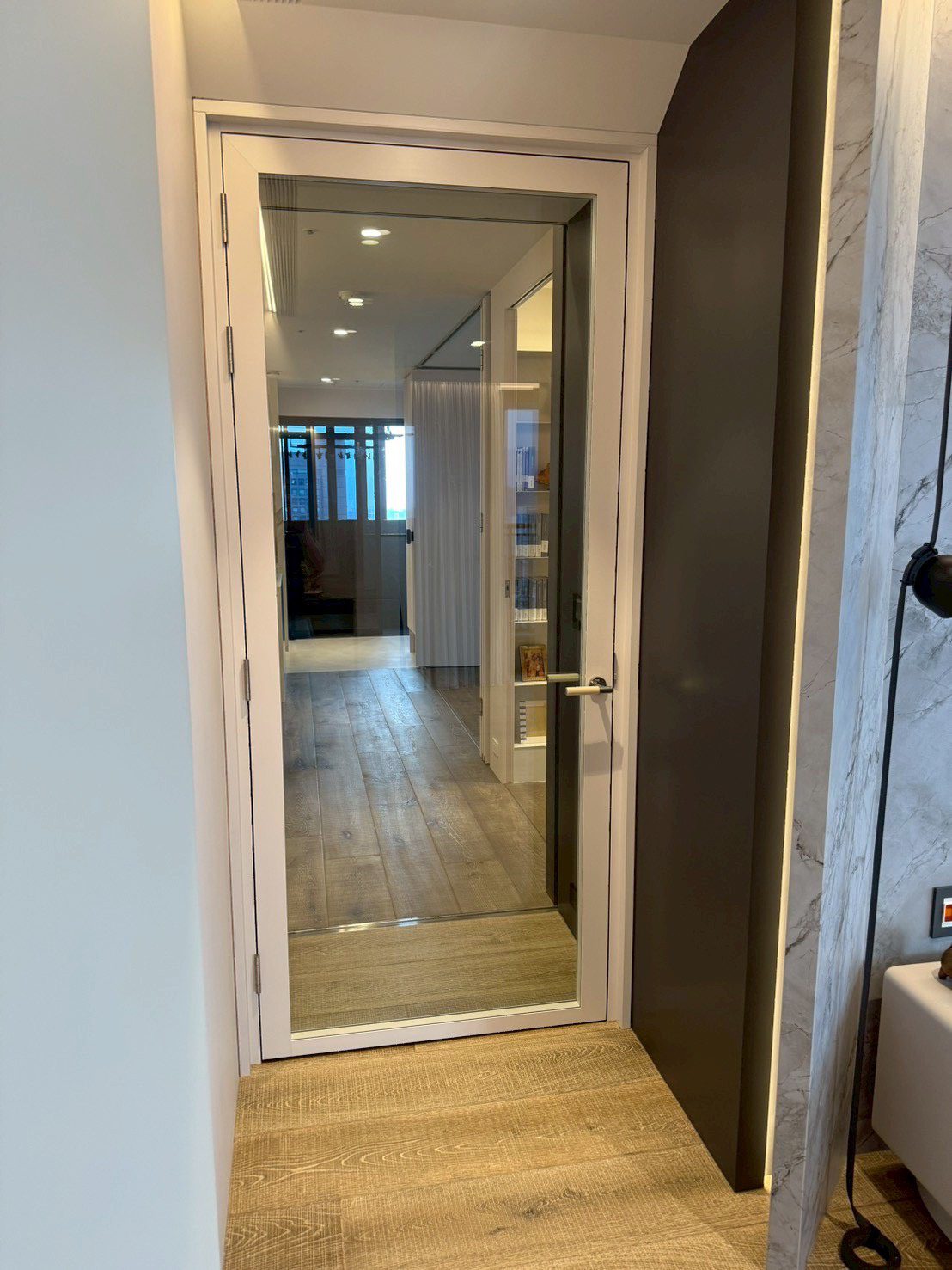 Optima acoustic glass door opening onto the living area of a luxury residence