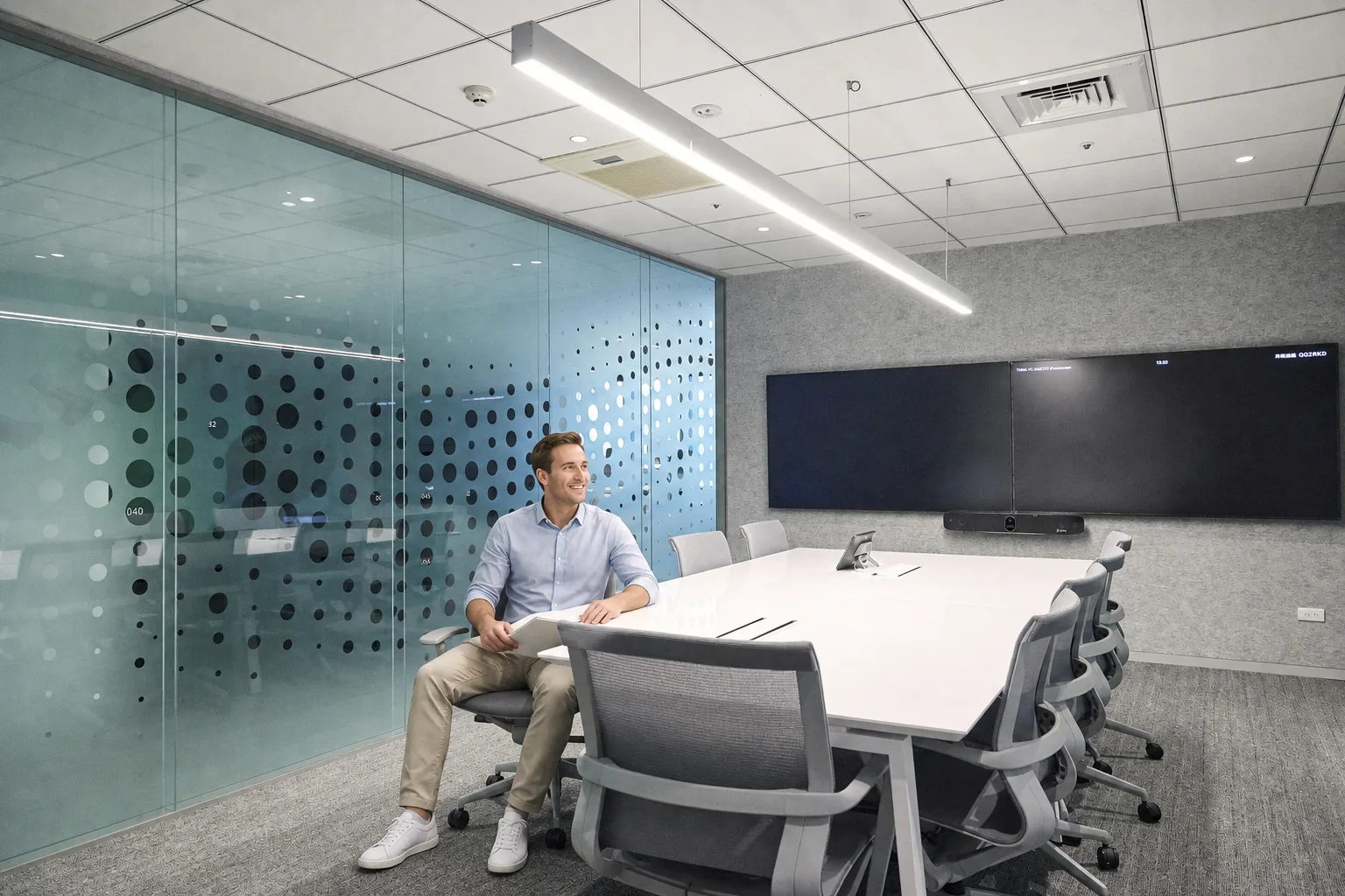 Meeting room enclosed with Optima acoustic glass partitions
